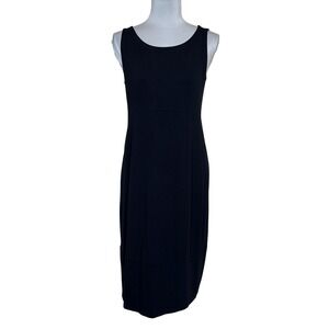 Eileen Fisher Black Rayon Jersey Sleeveless Empire Waist Midi Dress Small